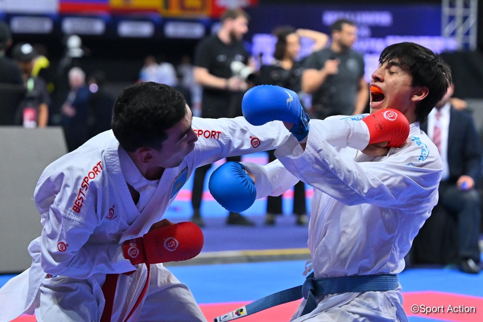 Kumite en compétition internationale, athlètes équipés Best Sport